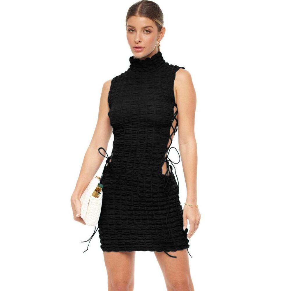 YG COLLECTION: Malvina Strap Up Mini Dress - Black